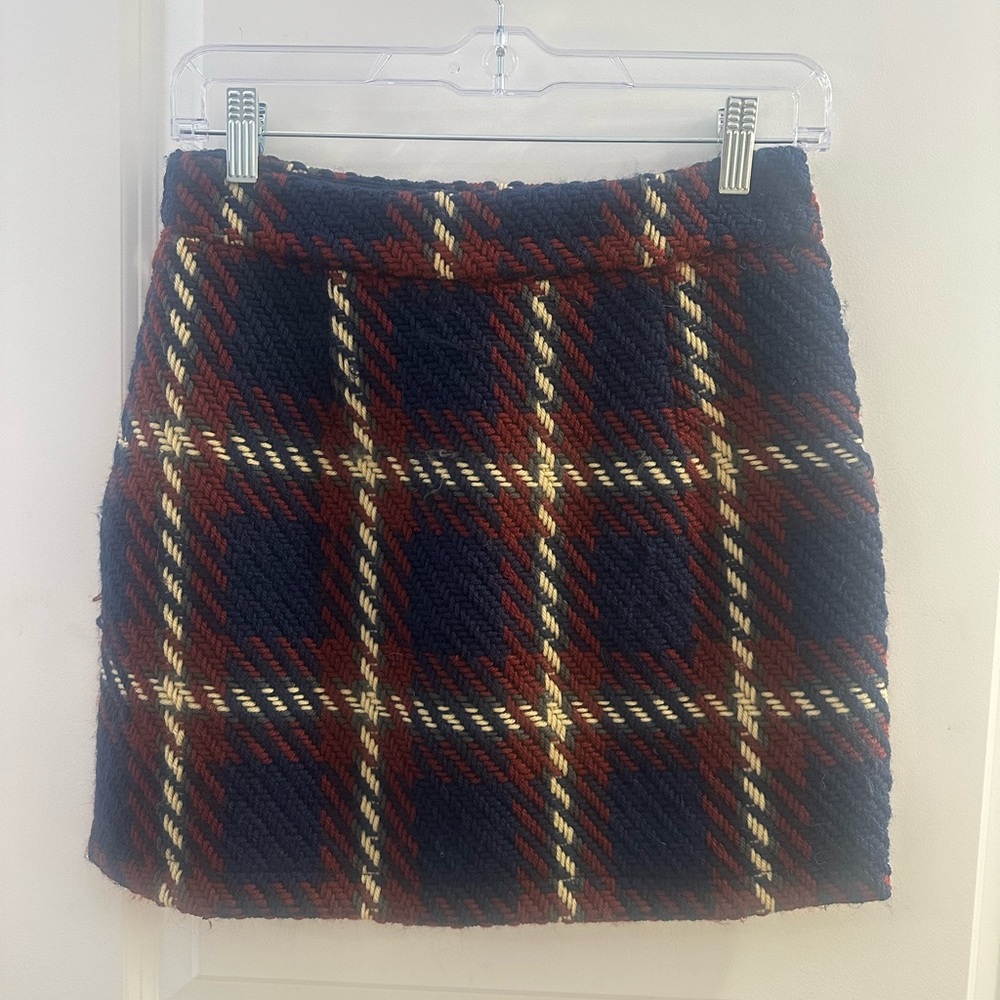 English Factory Navy Plaid Tweed Mini Skirt - Women's Size Small EUC